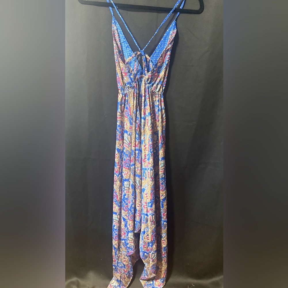 Blue Paisley Maxi Dress with Adjustable Straps